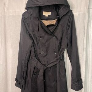 Michael Kors Black Water Resistant Hooded Trench Coat